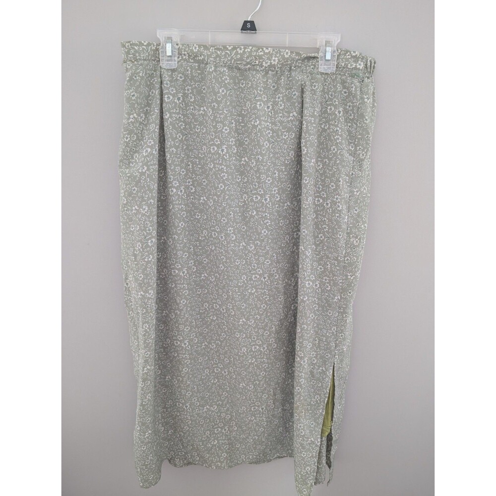 Floral Prairie Maxi Skirt 18W Sage Green Elastic Waist Cottagecore Plus Size